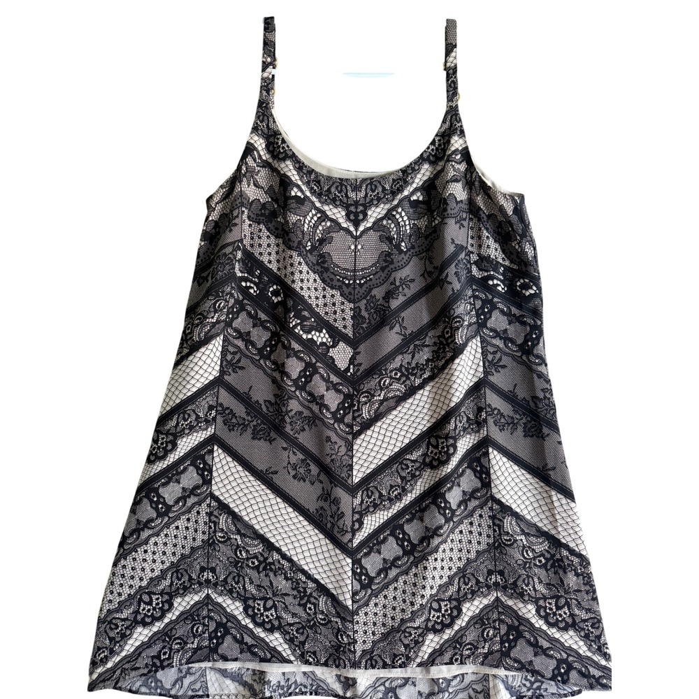Cabi Black Tan Chevron Lace Print Camisole Top Adjustable Straps Size S 3278